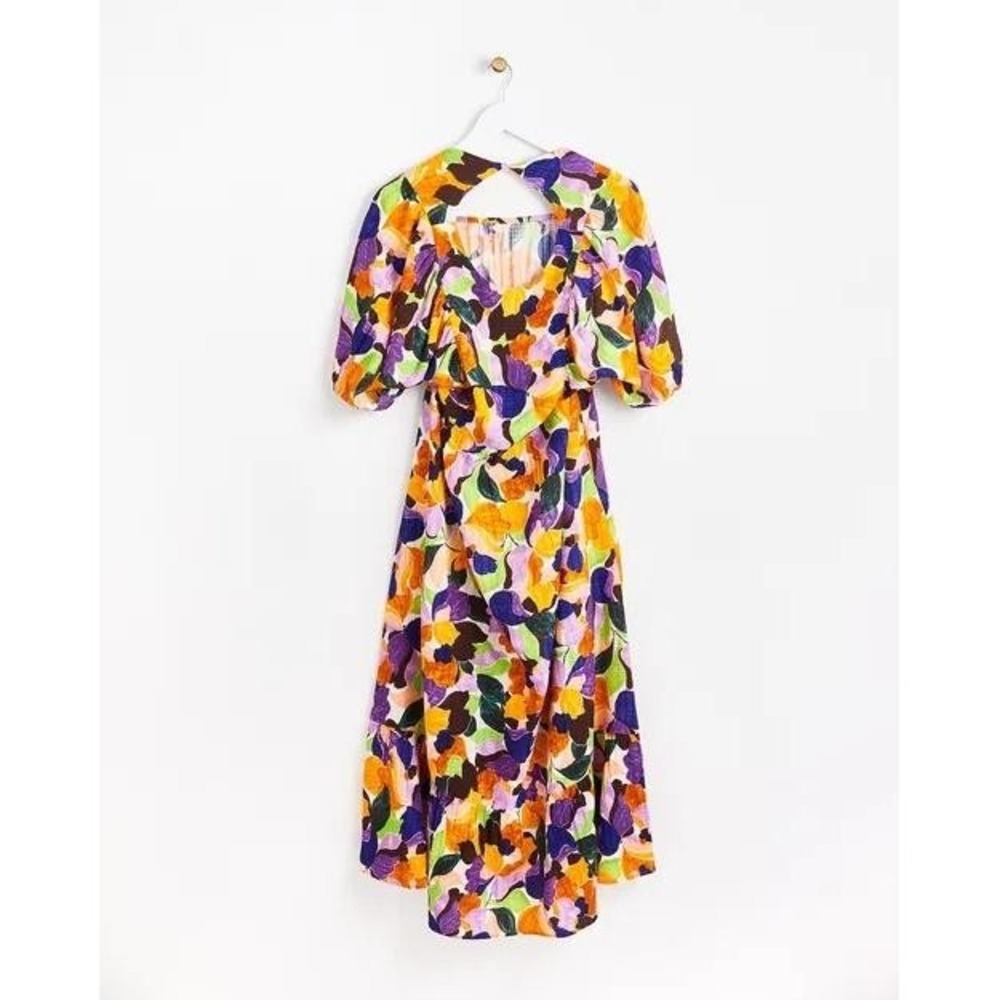 Oliver Bonas Size 10 Abstract Petal Floral Midi Dress New With Tags Light Weight - Picture 5 of 12